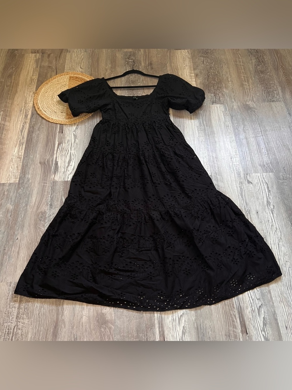 MEADOW RHODES Square Neck Puff Sleeve Eyelet Maxi Dress